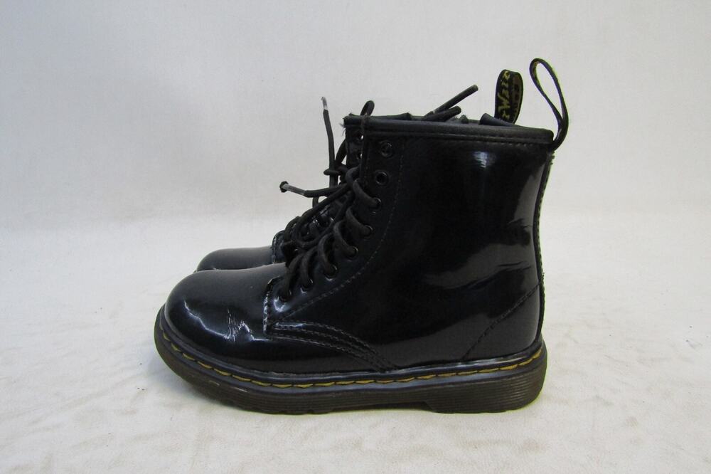 Dr. Martens Little Kids Youth Sz 10 Black Leather Lace Up Zip 8 Eye Ankle Boots
